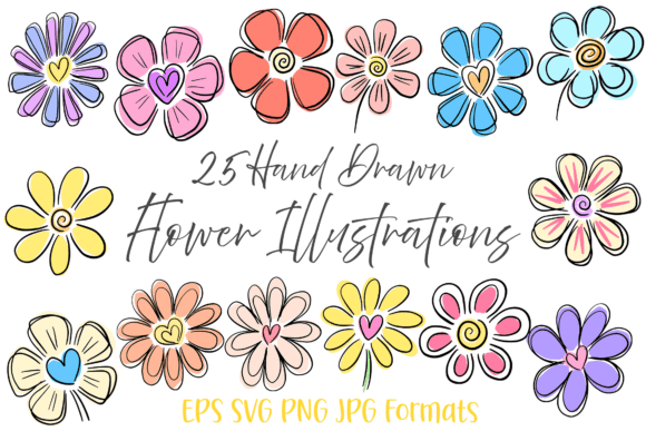 Download 25 Heart Doodle Hand Drawn Flowers Flora - Lower Collection