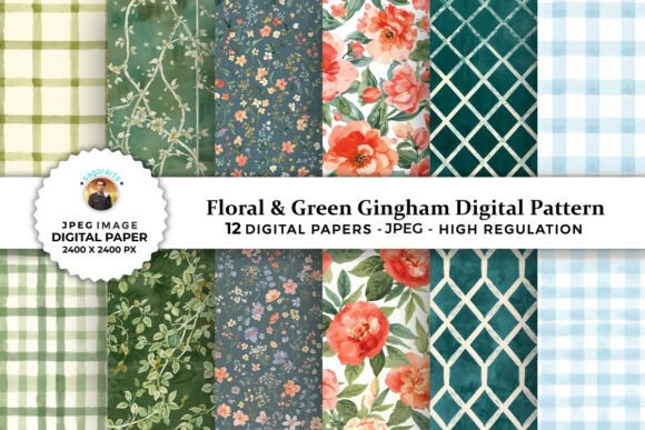 Download Floral &amp; Green Gingham Digital Patterns - Premium Resources